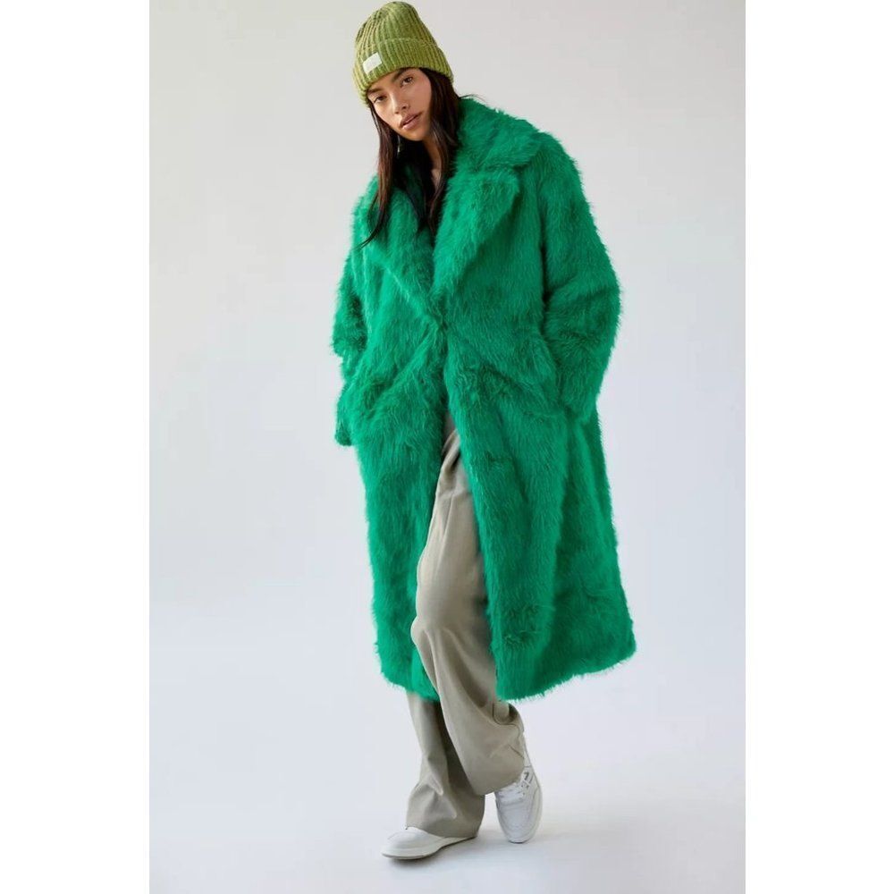 URBAN OUTFITTERS UO Maddie Faux Fur Coat XS Long Overcoat Furry Retro Vintage - Picture 2 of 10